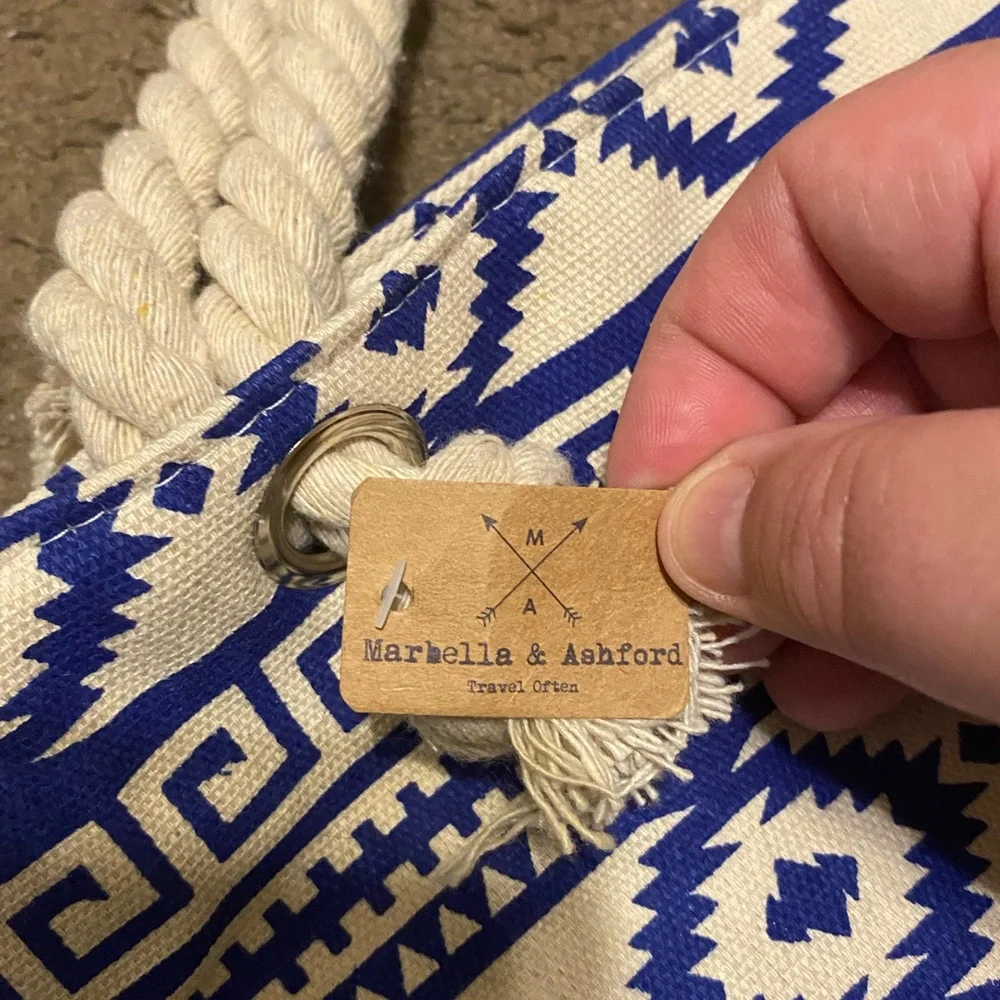 New NWT Marbella & Ashford Blue White Large Rope Handle Tote Bag‎